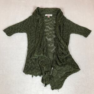 Decree Green Lagenlook Boho Open Knit Asymmetric Hem Cardigan Small